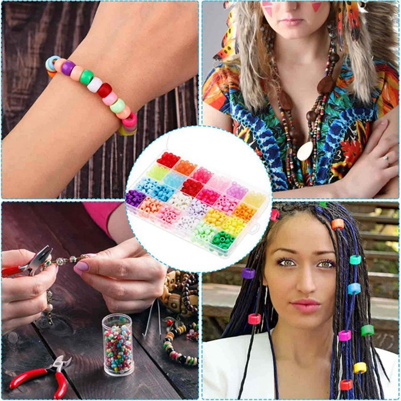 Hair Bead Kit 950-Piece Rainbow Hair Beads Kit 9mm Pony Beads