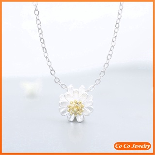 ดอกไม้เงินโซ่จี้สร้อยคอเค้นคอ Flower Silver Chain Necklace Women Pendant Choker Necklace Jewelry