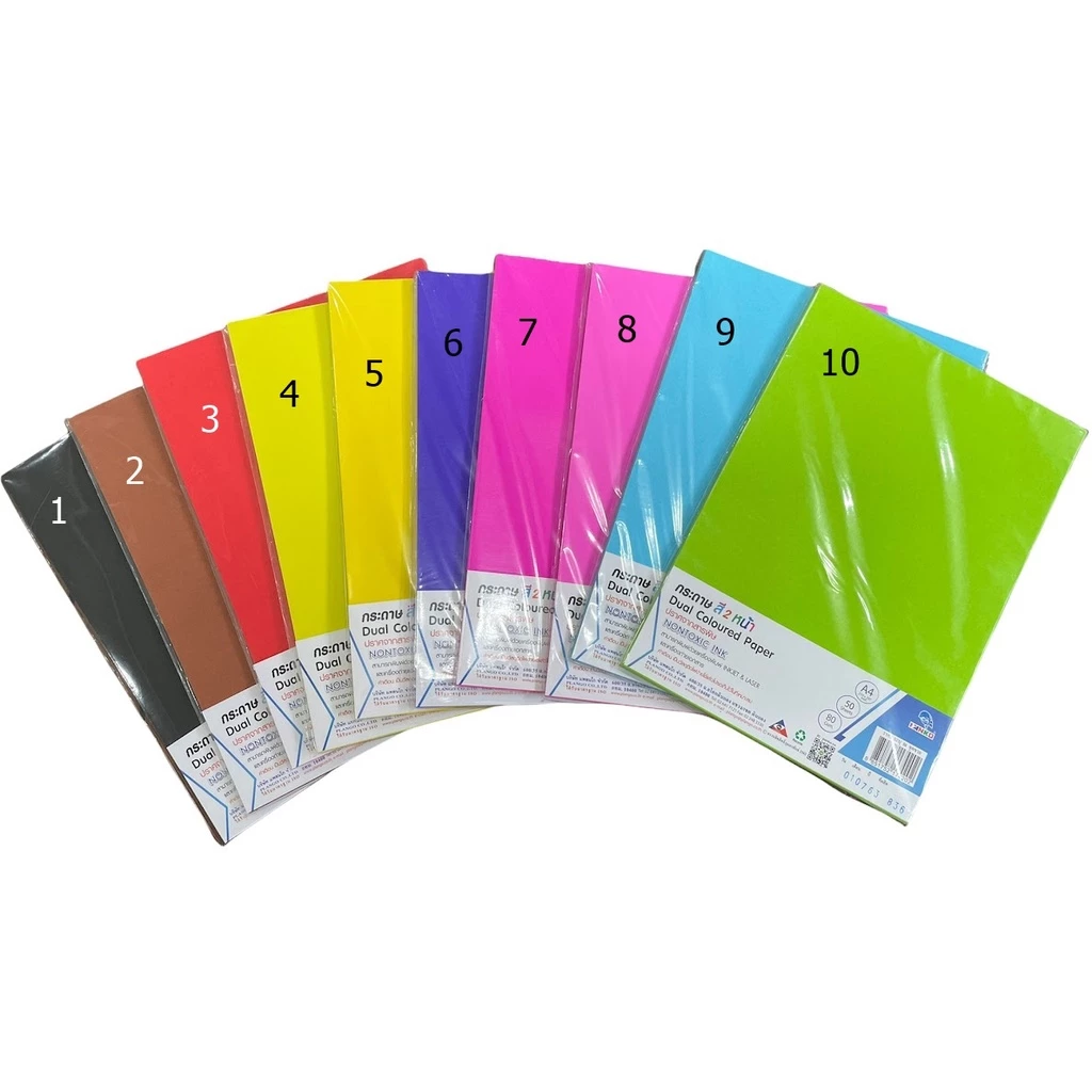 กระดาษโปสเตอร์สี 2 หน้า A4 หนา 80 แกรม แพคละ 50 แผ่น กระดาษสีอย่างดี