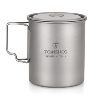 TOMSHOO Ultralight 750ml Titanium Cup Outdoor Portable Camping Picnic Water Cup Mug with Foldable Handle