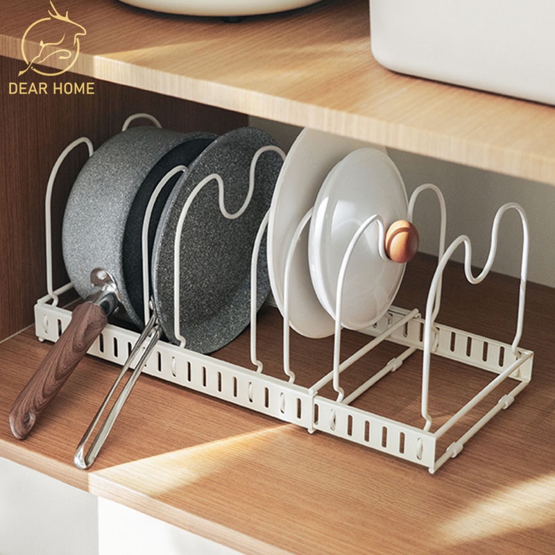 DearHome ชั้นวางฝาหม้อปรับขนาดได้ ชั้นวางของในครัว วัสดุสแตนเลส 7ช่อง ที่วางฝาหม้อ ที่วางกระทะ