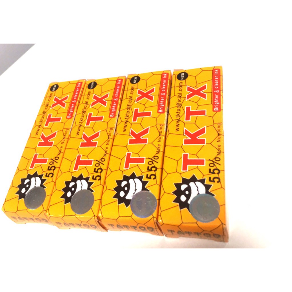 ( ชุด 4หลอด ) TKTX 55% สีเหลือง ย าชาทาสักลาย ทาก่อนสักลาย สักว่ามือ สักยันต์ ติ่งเนื้อ ไม่แถมครีมทาหลังสัก