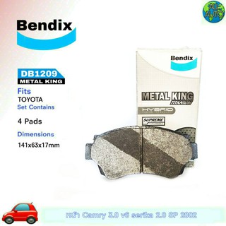 ผ้าเบรคหน้า TOYOTA คัมรี่3.0 V6,เซลิก้า2.0ST202 ยี่ห้อ (เบนดิก Bendix เมทัลคิง) DB1209 ( 1กล่อง = 4ชิ้น )