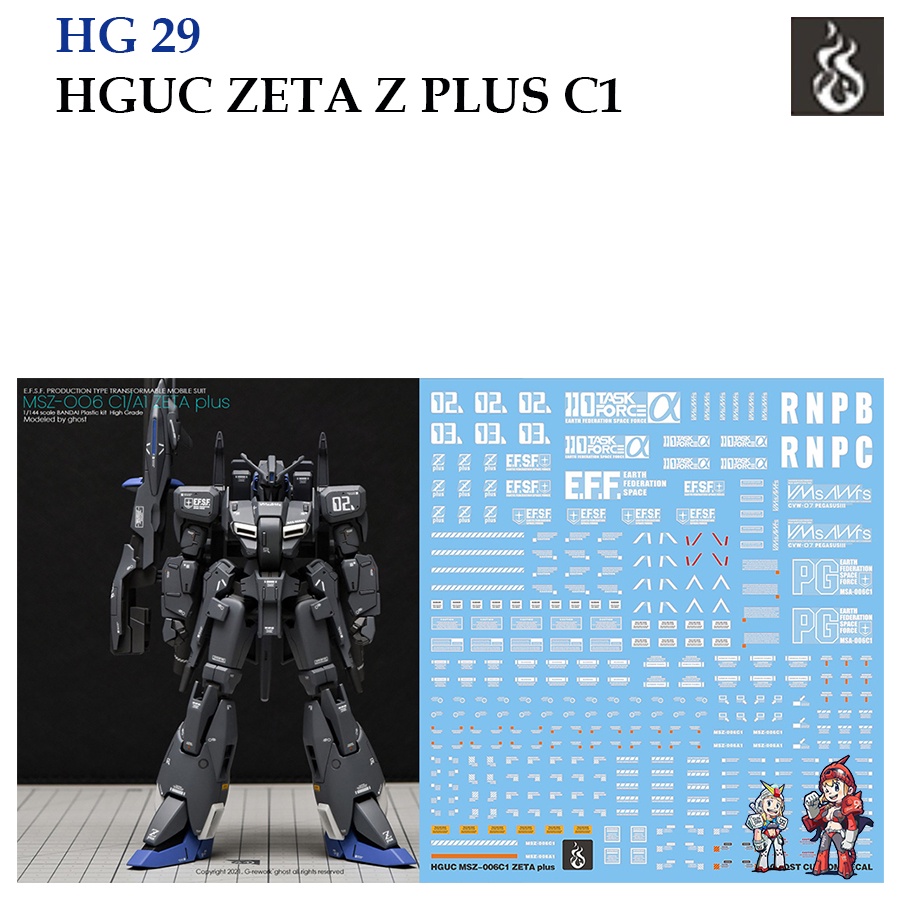 ดีคอลน้ำ  [GHOST] HG 29 s HGUC ZETA Z PLUS C1 HG 1/144 (HIQ) Fluorescent WATER DECAL GHG29 GHG 29 HG