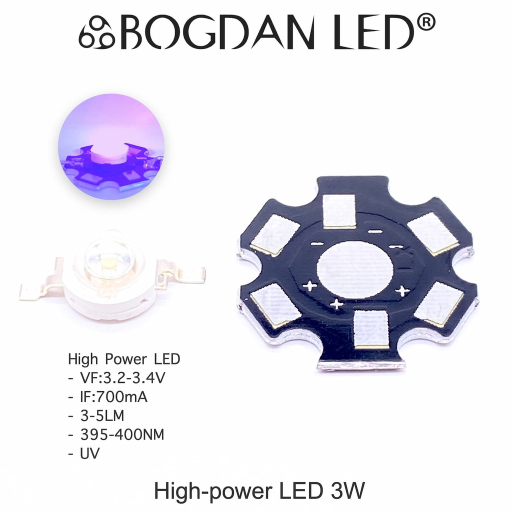 LED High power 3W UV แอลอีดีลูกปั สียูวี ให้ความสว่างสูง ความร้อนต่ำ อายุการใช้งานยาวนาน สินค้าพร้อมส่งในไทย