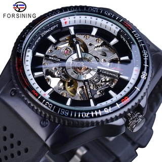 Forsining 2016 Rotating Bezel Sport Design Silicone Band Men Watches Top Brand Luxury Automatic Black Fashion Casual Wat