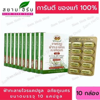 [10 กล่อง/รวม 100 แคปซูล] *หมดอายุ 2025* ฟ้าทะลายโจร อภัยภูเบศร (แคปซูลละ 400 mg.) ยาสามัญประจำบ้าน