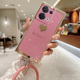 เคสโทรศัพท์มือถือแบบแข็ง OPPO Reno 8 8Z 8Pro 7 7Pro 7Z 6 6Z Pro Z 5G 4G Phone Case with Wristband Bracelet Bling Gold Glitter Handphone Casing Be Loved Hard Back Cover Reno8 Reno7 Reno6 Z Pro Reno8Z