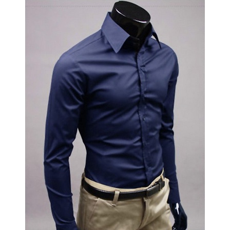 อ่านสต็อกชายเสื้อแขนยาว Slim Fit ธุรกิจสไตล์เกาหลี Solid Tops สําหรับ Office Men Plus ขนาด Kemeja Baju Lelaki XY0605