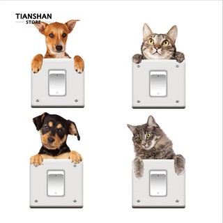 TianShan 4Pcs / แผ่น 3D หมาแมวสติ๊กเกอร์ติดผนังผู้ผลิตสวิทช์ตกแต่งรูปลอกรูปลอกถอดออกได้