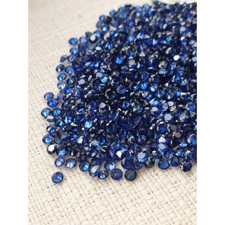 ( 1 ชุด มี 12 เม็ด ) ไพลิน Blue Sapphire เผา diffusion ทรงกลมก้นเพชร ขนาด 2.5-2.8มิล พลอย พลอยแท้ พลอยน้ำเงิน หิน หินแท้