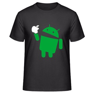 T-shirt เสื้อยืด พิมพ์ลายคอมพิวเตอร์ Geek Crew Android Eats Apple Ios สําหรับผู้ชาย S-5XL