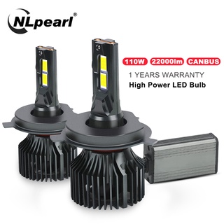 Nlpearl หลอดไฟหน้า LED 110W 22000LM H7 H4 6500K 12V H1 H8 H11 H16 9005 9006 Hb3 Hb4 9012 H13 9007 2 ชิ้น