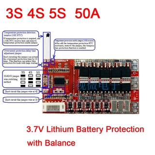 3S 4S 5S 50A BMS Board / 55A 3.7V แบตเตอรี่ลิเธียมบอร์ดป้องกัน 3.2V เหล็กฟอสเฟต LiFePO4 แบตเตอรี่ BMS Board พร้อม Balance