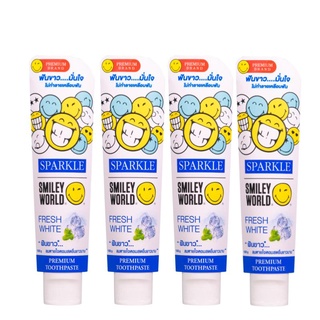 SPARKLE ยาสีฟัน 100 กรัม (4 หลอด) ฟันขาว..ลมหายใจหอมสดชื่น สูตร WHITE TOOTHPASTE 100G  SK0672 (SMILEY) สปาร์คเคิล ไวท์