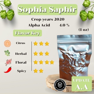 Sophia Saphir Hops   Crop years 2020  (1oz) (บรรจุด้วยระบบสูญญากาศ)