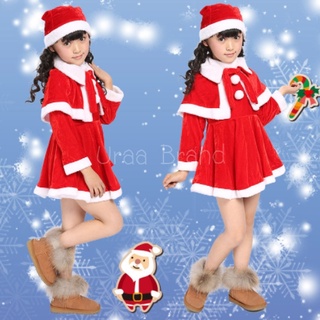 พร้อมส่ง Christmas Dress Santa Claus ชุดแซนตี้ แซนตาคอส ชุดซานตี้ เซ็ท 3 ชิ้น (เด็กผู้หญิง) รุ่น 2Pc Santy ชุดซานตาคลอส