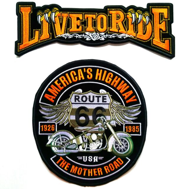 ซื้อคู่ถูกกว่า ตัวรีดติดหลังเสื้อขนาดใหญ่ Live to Ride + Route 66 Harley Davidson Iron on back vest 