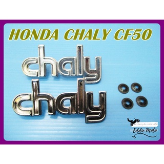 HONDA CHALY CF50 BODY EMBLEM ALUMINIUM "CHROME" DACAL RH&amp;LH SET // โลโก้ติดตัวถัง HONDA CHALY CF50 ชุบโครเมี่ยม ซ้าย/ขวา