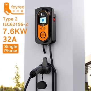 feyree EV Charger Type2 Cable 32A EVSE Wallbox 7.6KW Wallmount Charging Station APP Control Type1 j1772 Adapter for Elec