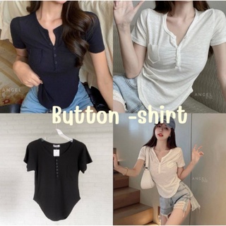 BOTTONS​ SHIRT​เสื้อคอกลมกระดุมแขนสั้น ผ้าร่องสลาฟนำเข้าเกรดพรีเมี่ยม เนื้อผ้านุ่มมาก