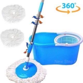 Spin Mop ชุดถังปั่น พร้อมไม้ม๊อบ รุ่น Super Eco แถมผ้าม๊อบ ประหยัดน้ำ  ช่วยทำความสะอาด ดูดซับน้ำ และสิ่งสกปรกได้ดีเยี่ยม