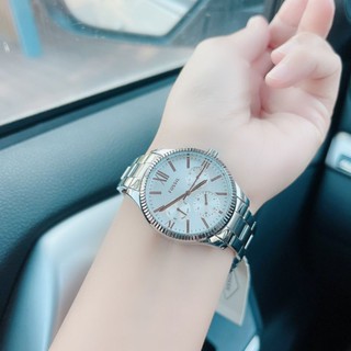 🎀 (สด-ผ่อน) นาฬิกาสีเงิน หลักเข็มสีโรส BQ3690 ขนาด 36มิล  FOSSIL Rye Multifunction Silver Tone Stainless Steel Watch