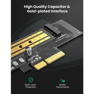 UGREEN รุ่น 70503 M.2 NVME to PCIe 3.0 X4 X8 X16 Adapter Card, Support M-Key or M+B Key PCIe NVMe SSD 2280 2260 2242 22