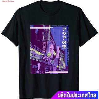 ผ้าฝ้าย 100%เสื้อยืดผู้ชายและผู้หญิง Aesthetic Vaporwave. Japan Style 80s 90s Clothes Tokyo Osaka T-Shirt Sports T-shirt