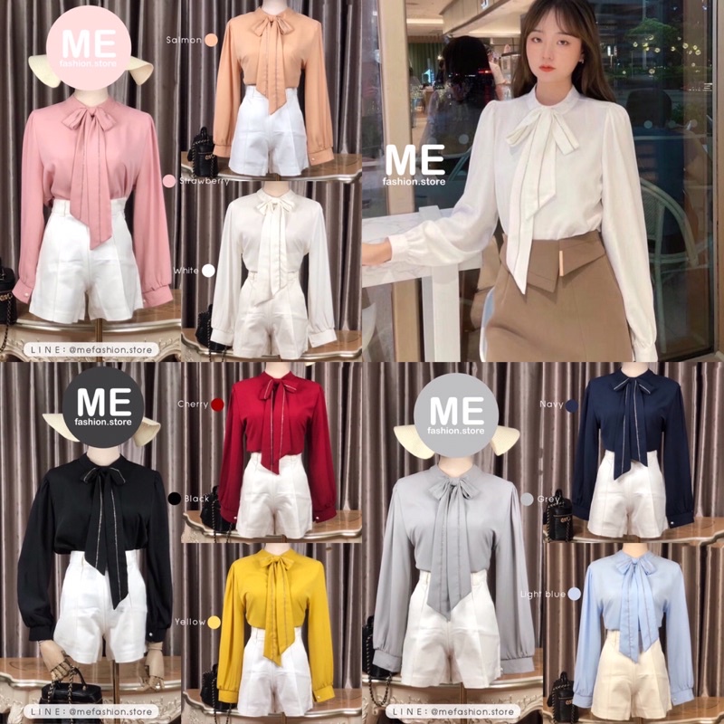 SADA77 เสื้อทำงานแขนยาว โบว์ผูกเองได้ สไตล์เลขาคิม (M-Shop)