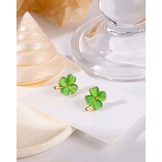 พร้อมส่ง ต่างหู ใบโคลเฟอร์ , Clover Decor Stud Earrings