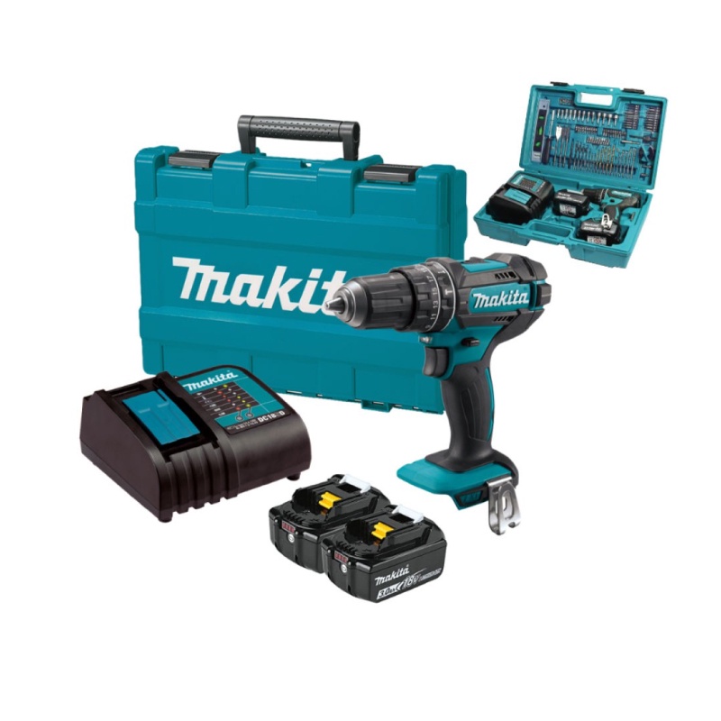 [คอมโบเซ็ต] MAKITA DHP482SFX7 : สว่านเจาะกระแทกไร้สาย 18V พร้อมชุดดอก 101 ชิ้น