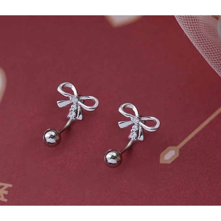 149-- s925 sterling silver Bow Screw Stud Earrings ต่างหูเงินแท้ s925 รูปโบว์ แป้นหลังหมุนบอล