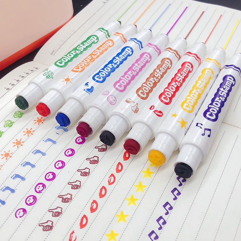 ☼ พร้อมส่ง ปากกาไฮไลท์ สองหัว 8 สี ล้างทําความสะอาดได้ อุปกรณ์วาดภาพกราฟฟิตี้ สําหรับเด็ก 1 ชิ้น