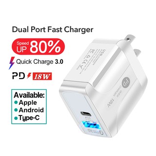 หัวชาร์จเร็ว PD 18W Adapter fast charge QC3.0+Type C/PD 2 ช่อง