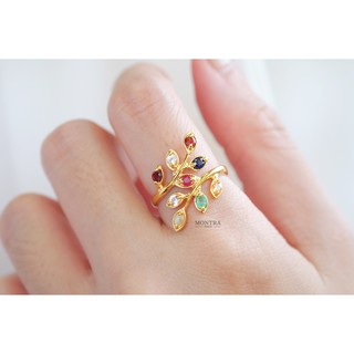 แหวนนพเก้า แหวนใบมะกอก แหวนพลอยเสริมดวง แหวนเงินแท้ 925 ฝังพลอยแท้ by Montra Jewelry