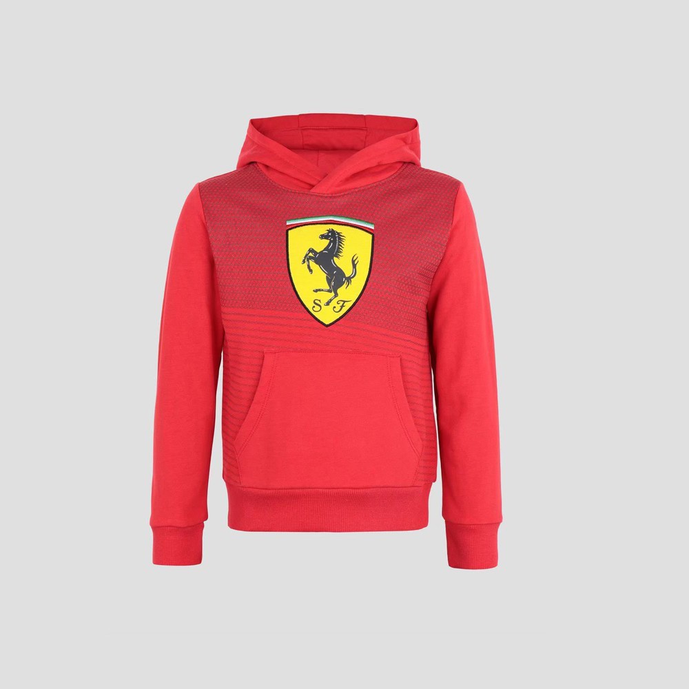 FERRARI เฟอร์รารี่ เสื้อแจ็คเก็ตฮู้ด รุ่น KID BIG SCUDETTO HOODED SWEATER RED 5Y