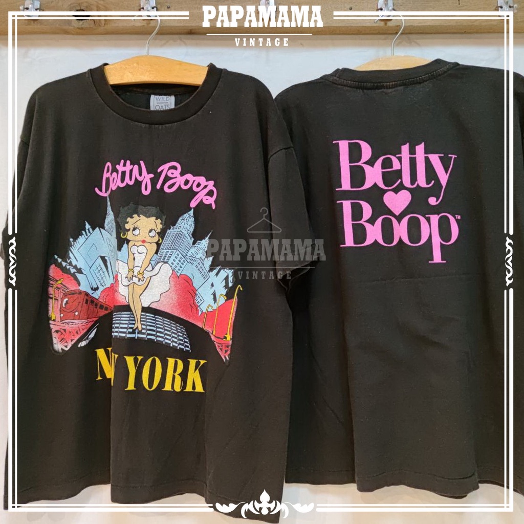 เสื้อยืดผ้าฝ้ายพิมพ์ลายขายดี [ BETTY BOOP ] NEW YORK ฟอกกัดสีพิเศษ  เสื้อการ์ตูน เบตตี้บูป วินเทจ papamama vintage