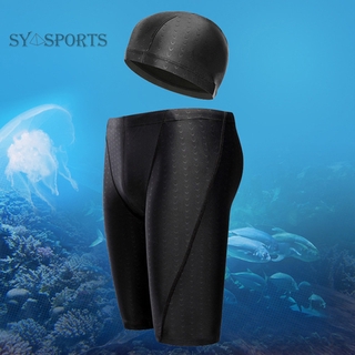 SYSPORTSชุดว่ายน้ำกันน้ำสำหรับผู้ชาย Sharkskin ชุดว่ายน้ำการแข่งขันระดับมืออาชีพตรา Jammer กางเกงวิ่งพร้อมฮูด