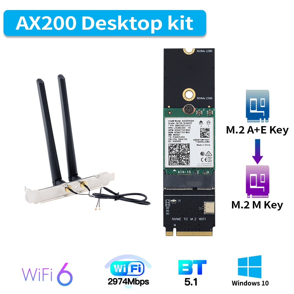 Ready Stock 】3000Mbps 802.11ax M.2 A+E Key WiFi 6 Intel AX200 Card To M.2 M  Key NVMe SSD Port Wireless Adapter Wifi Bl | Shopee Thailand