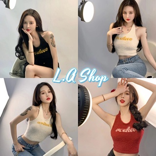 L.A Shop พร้อมส่ง เสื้อไคล้องคอไหมพรม ขนมุ้งมิ้งนุ่มฟูลายตัวอักษรหน้าผ้า "67102"