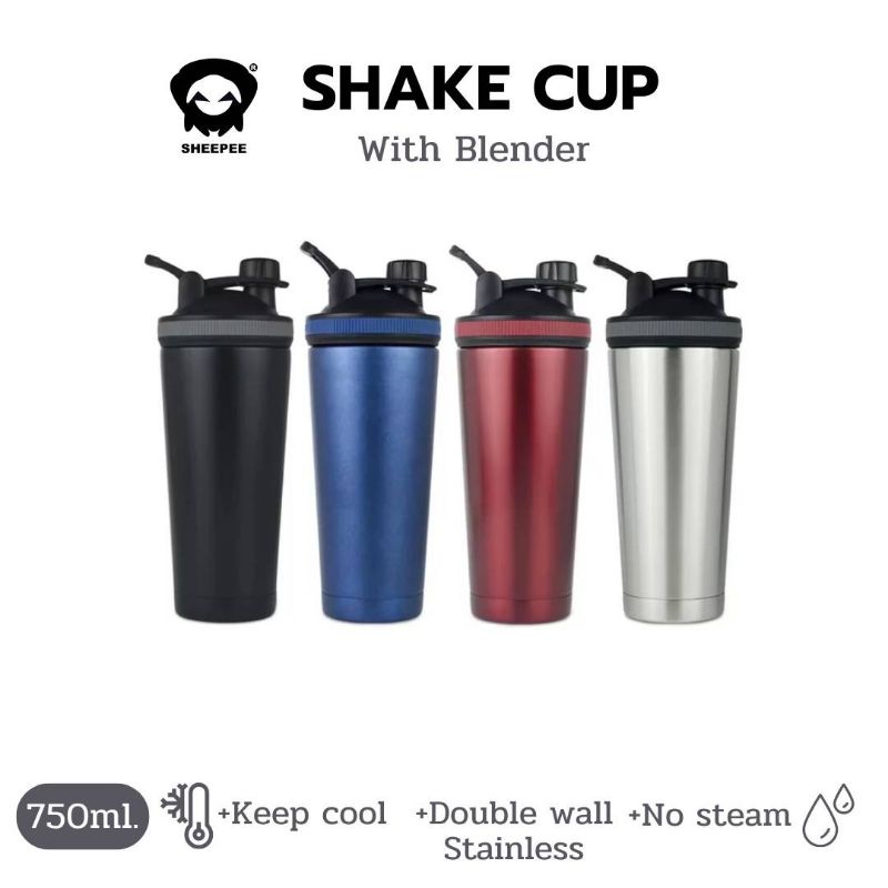 แก้วเชคสแตนเลส ice shaker เก็บความเย็นได้ ใช้กับโปรตีนอาหารเสริม คุณภาพพรีเมี่ยม