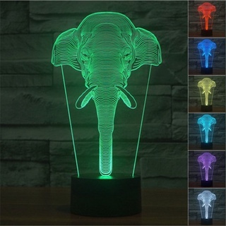 โคมไฟตั้งโต๊ะ LED รูปช้าง 3D ไล่โทนสี 7 สี ชาร์จ USB