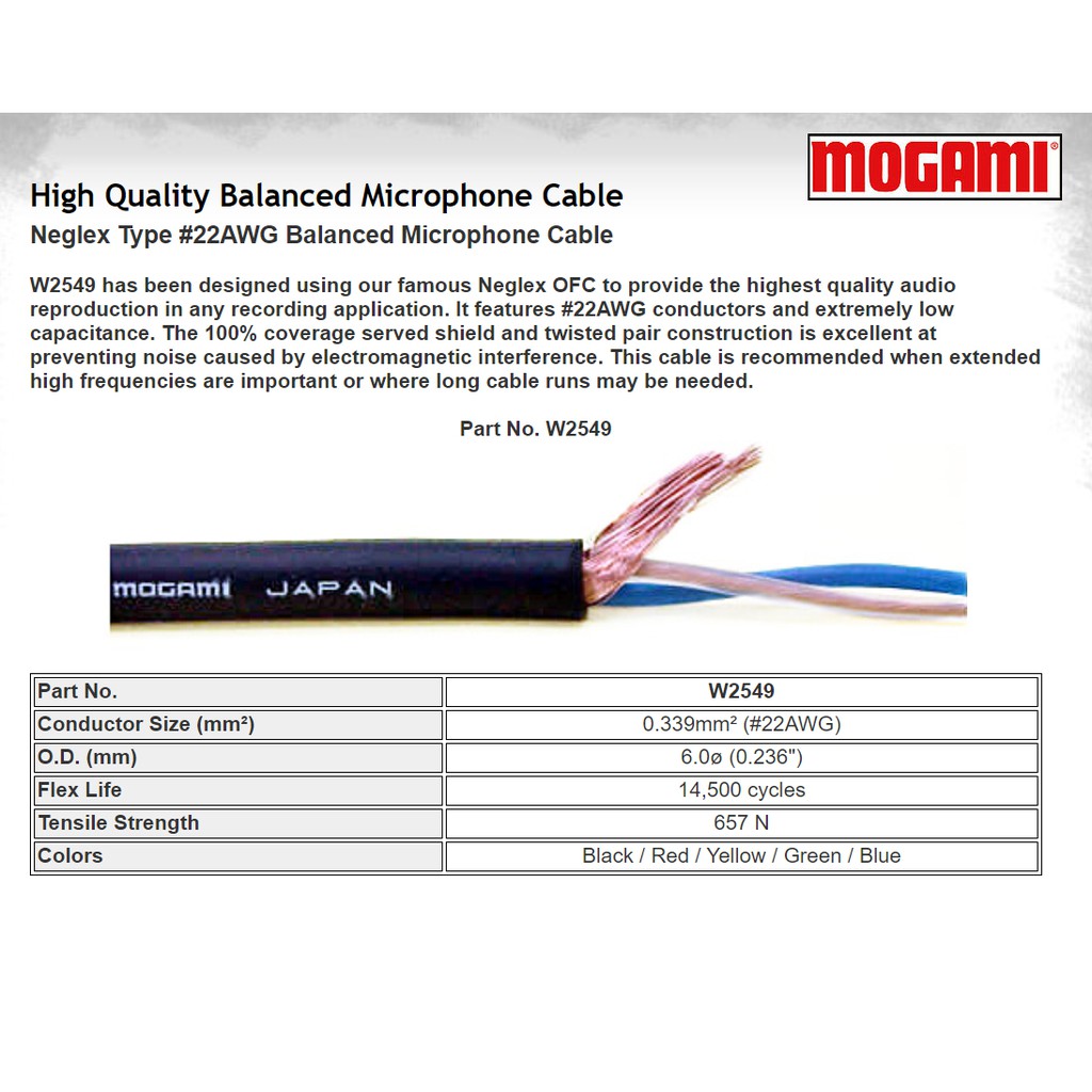 ของแท้ 100% สาย MOGAMI 2549 made in japan Balance Cable สายสัญญาณตัดแบ่งขายราคาต่อเมตร