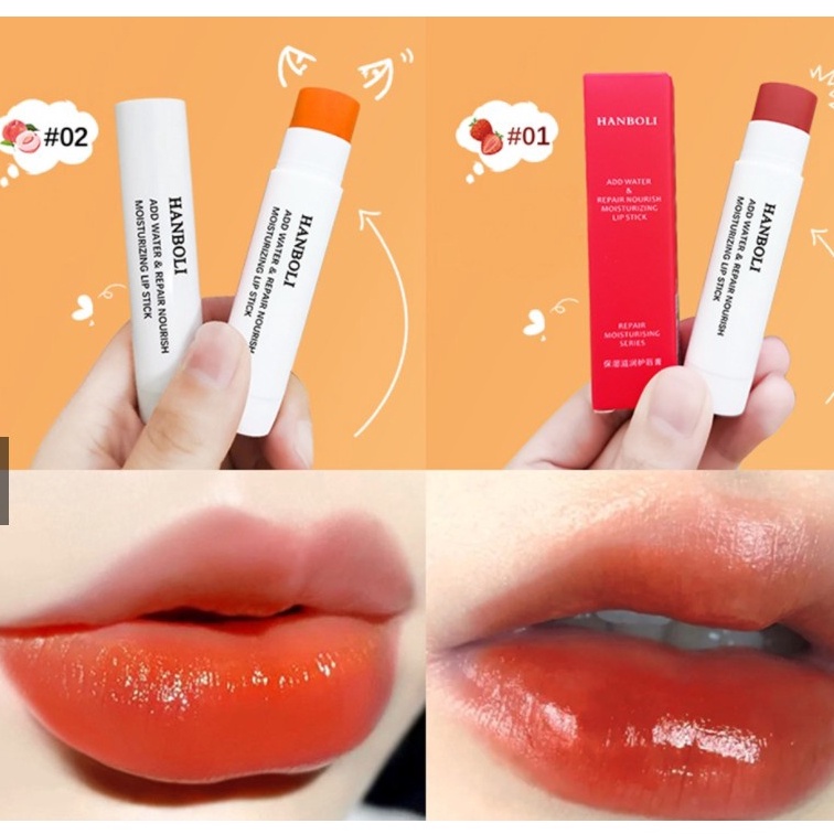 💄มาแรงที่สุด💄 ลิป Hanboli ลิปสติก ลิปบาล์มกันน้ำ ให้ความชุ่มชื้นติดทนนาน ฉ่ำ ดูอวบอิ่ม ลิปมันเปลี่ยนสี บำรุงริมฝีปาก