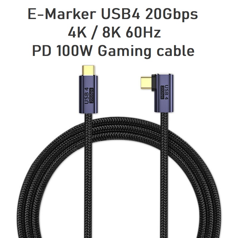 E-Marker USB4 90 องศา USB4.0 PD 100W 4K 8K 60Hz Thunderbolt TB 3 Type-C ถึง Type-C ถึง USB-C 20Gbps 