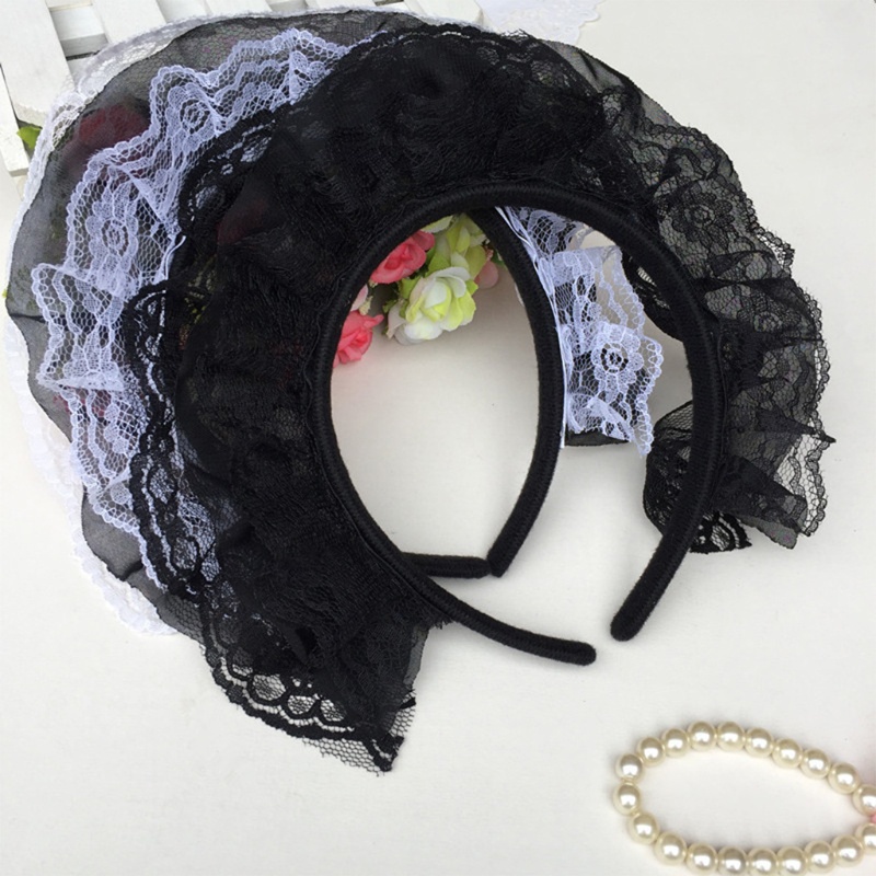 Cozy Women Ruffles Lace Hair Hoop with Mesh Headband Multilayer Lace Lolita Cosplay Props Maid Anime Headdress Accessories ราคา ถูกที่สุด ดีลบีเคเค แกลเลอรีภาพที่ 8