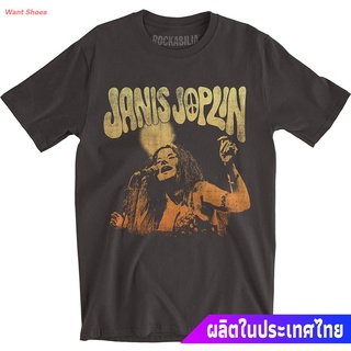 ผ้าฝ้าย 100%เสื้อยืดลำลอง Impact Janis Joplin Live Fitted Jersey Tee Unisex Black Mens Womens T-shirtsS-3XL