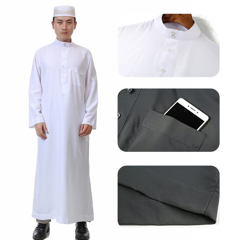 เสื้อคลุมยาว ผ้าฟลีซ สีขาว สไตล์อิสลาม สําหรับผู้ชายชาวมุสลิม ชาวอาหรับ