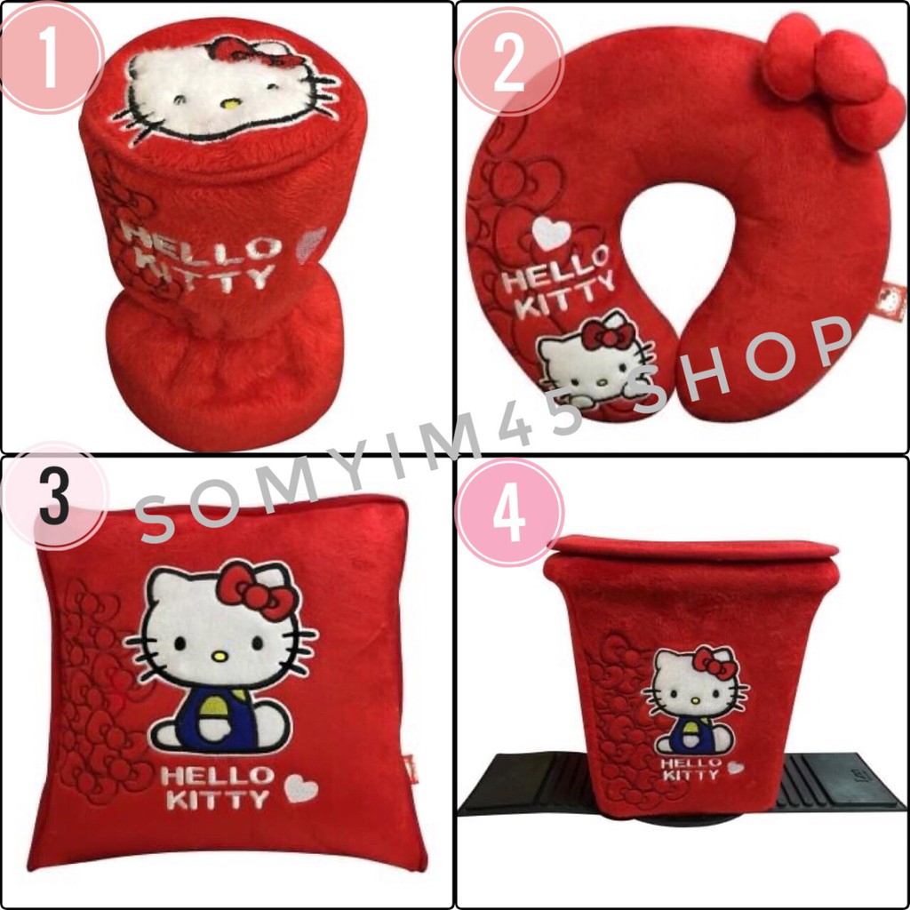 หุ้มเกียร์ 2in1/หมอนรองคอตัวยู/หมอนผ้าห่ม/ถังขยะและตามรายละเอียดเพิ่ม ลายคิตตี้แดง#Kitty i am ลิขสิทธิ์แท้